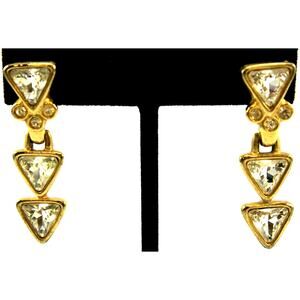 Vintage Triangle Cut Rhinestone Piscatelli Drop Earrings Made in USA